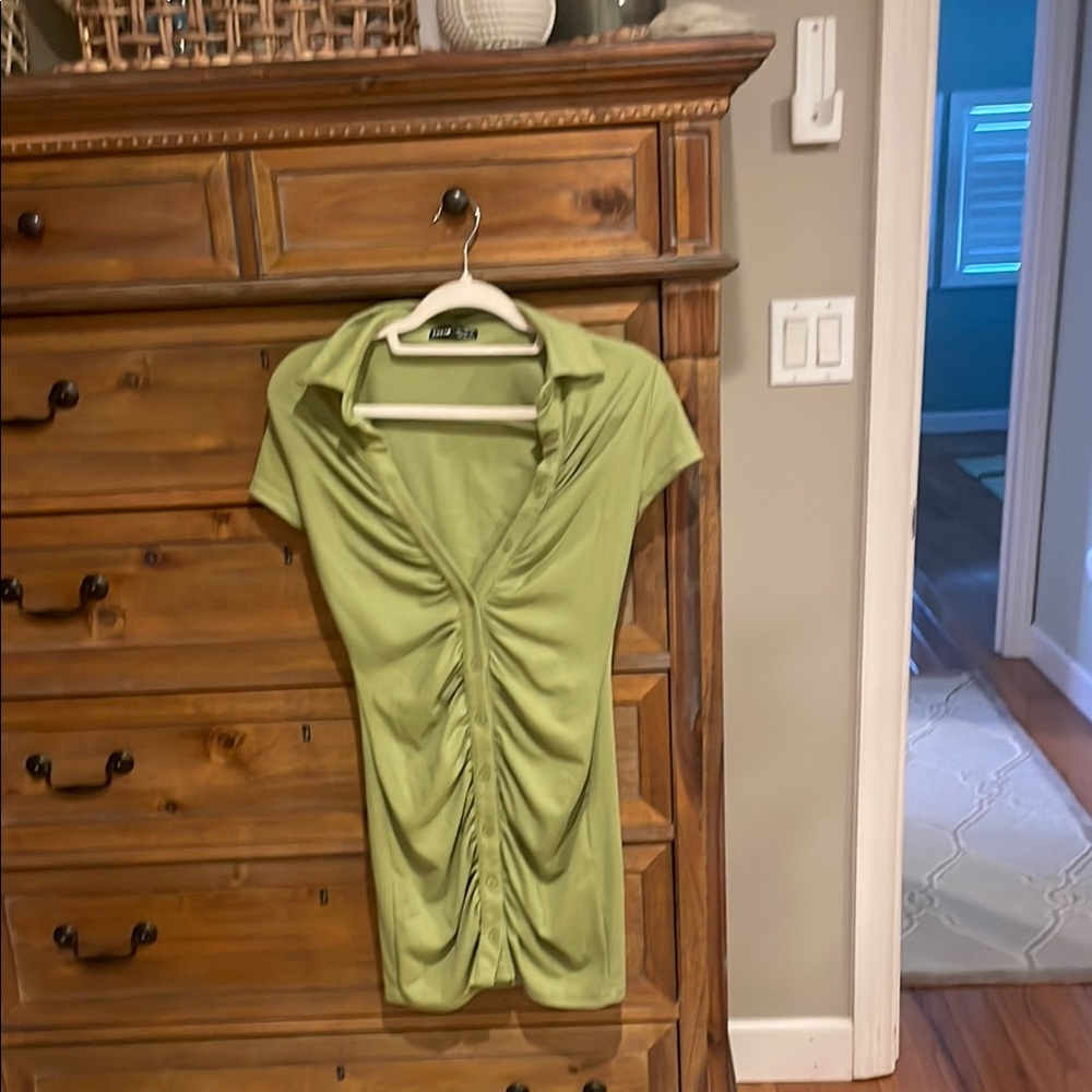 SHEIN Green Ruched Polo Blouse